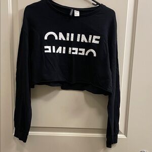 Black Cropped Sweatshirt with White Print